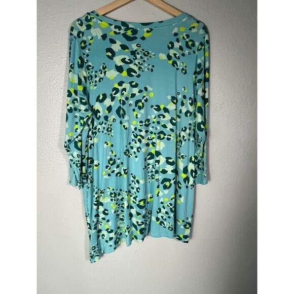 LOGO Lori Goldstein Blue Printed V Neck Tunic Top 1X - Picture 3 of 9